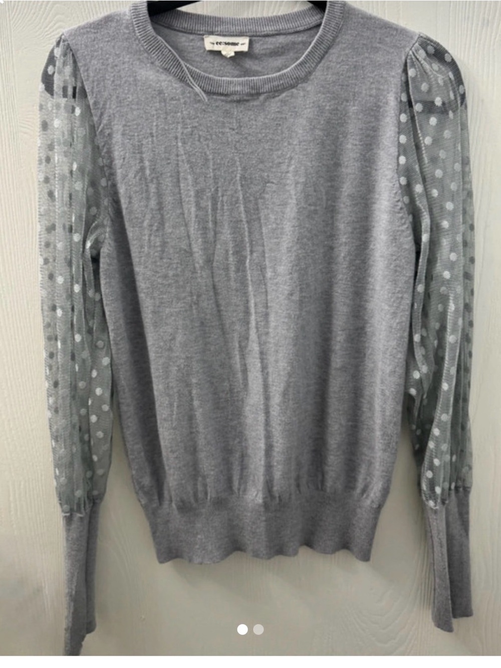 EE:Some Grey Sweater with Sheer Polka Dot Puff Sleeves — Size Medium, NWOT